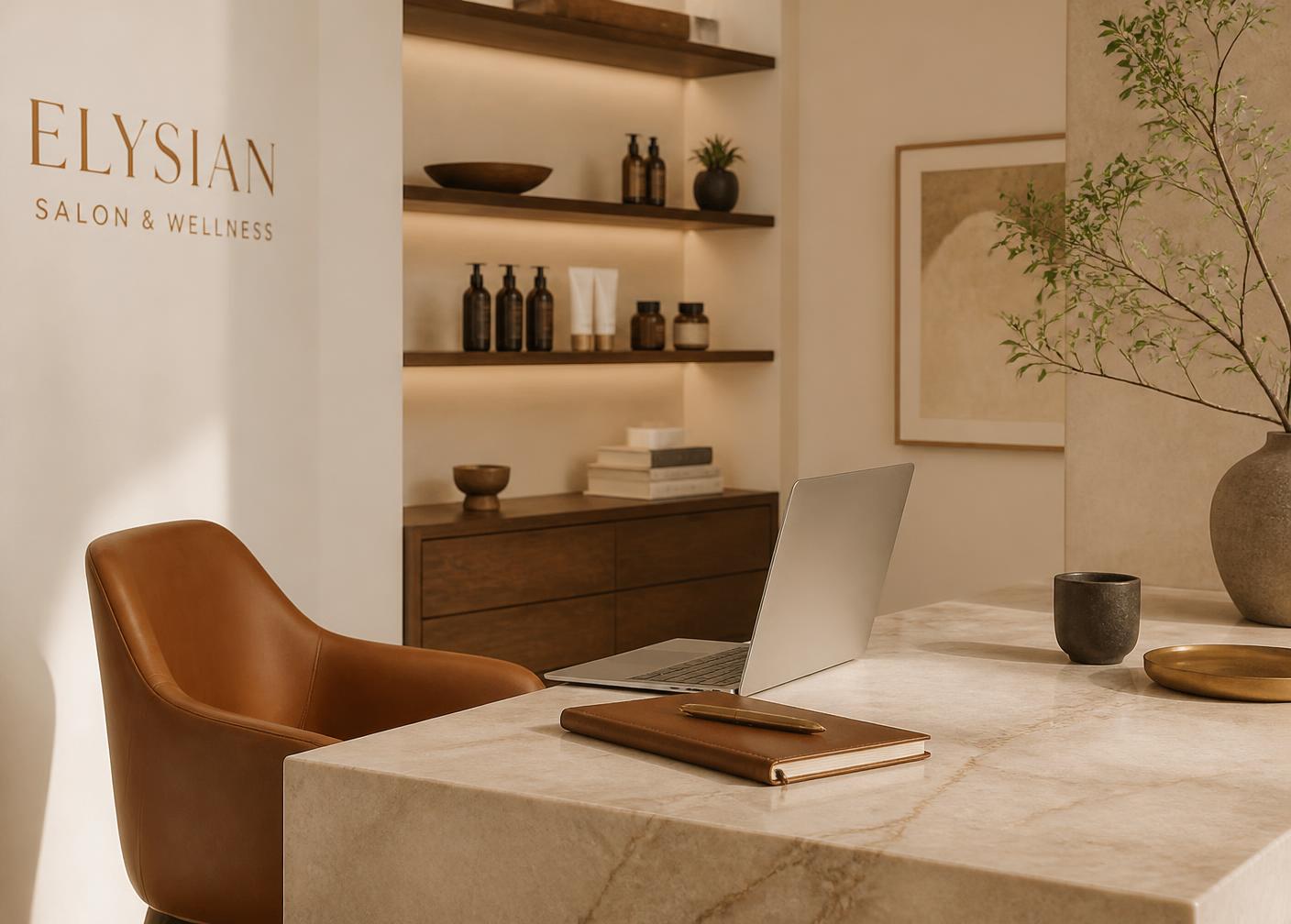 Calm, modern salon and wellness studio workspace